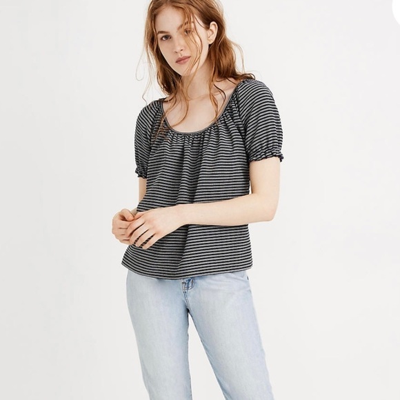 Madewell | Texture & Thread Peasant Top Stripe Popover Blouse Size S - Picture 2 of 9